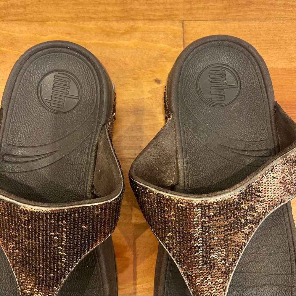 FitFlop Electra Bronze Toe Post Sandals Womens 9 Metallic Sequins Comfort - Picture 4 of 12
